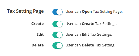 Super owner can control which user can see Tax Setting Page and what he can do on that pages